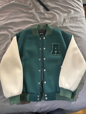 Mirage Green & White Varsity Bomber Jacket